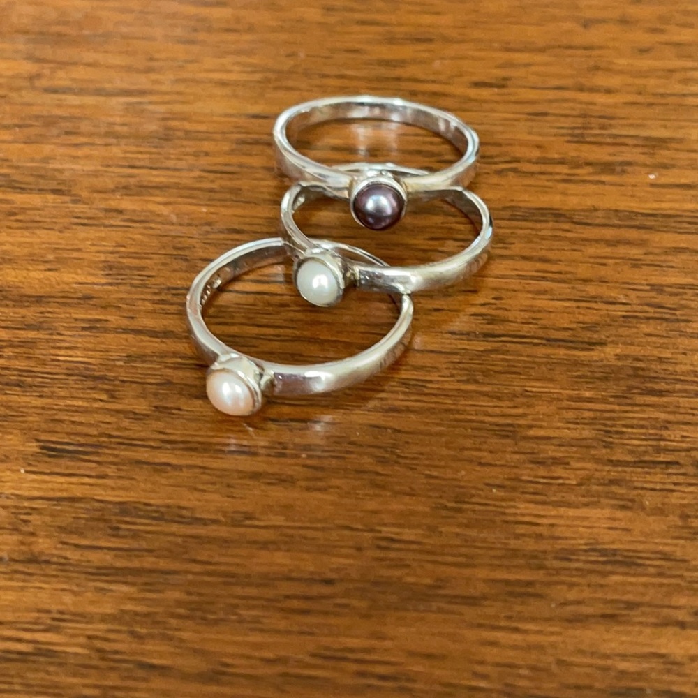 Pearl Skinny Stacking Rings - Picture 3 of 7